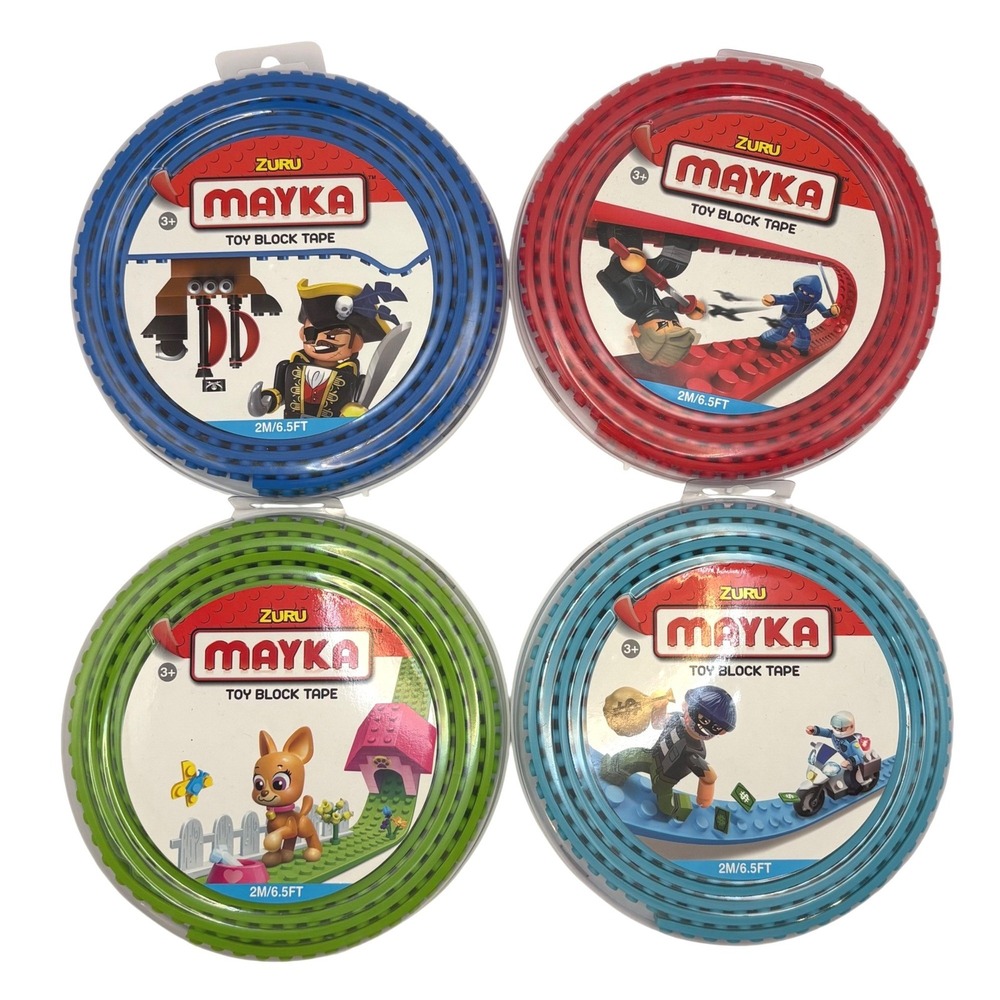 New Zuru MAYKA Toy Block Tape Lot 4 Colors 2M 6.5ft 2-Stud LEGO Compatible